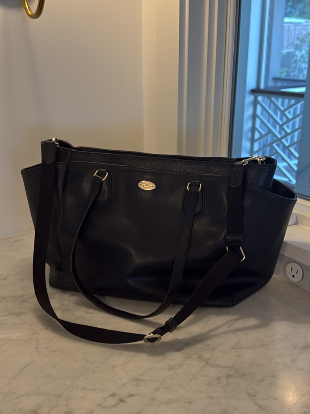 Coach Black Pebble Leather Tote or Diaper Bag with Adjustable Strap